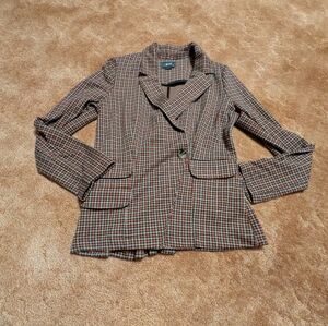 Maeve - Anthropologie Orange And Brown Houndstooth Blazer - Size M